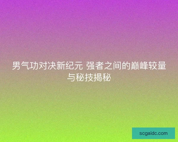 男气功对决新纪元 强者之间的巅峰较量与秘技揭秘