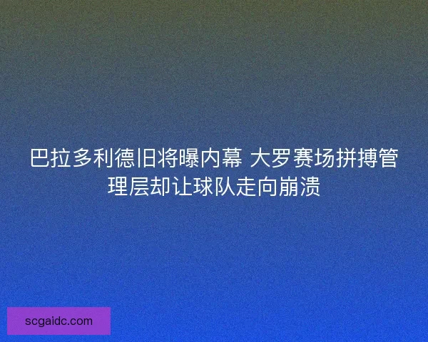 巴拉多利德旧将曝内幕 大罗赛场拼搏管理层却让球队走向崩溃
