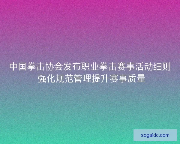 中国拳击协会发布职业拳击赛事活动细则 强化规范管理提升赛事质量